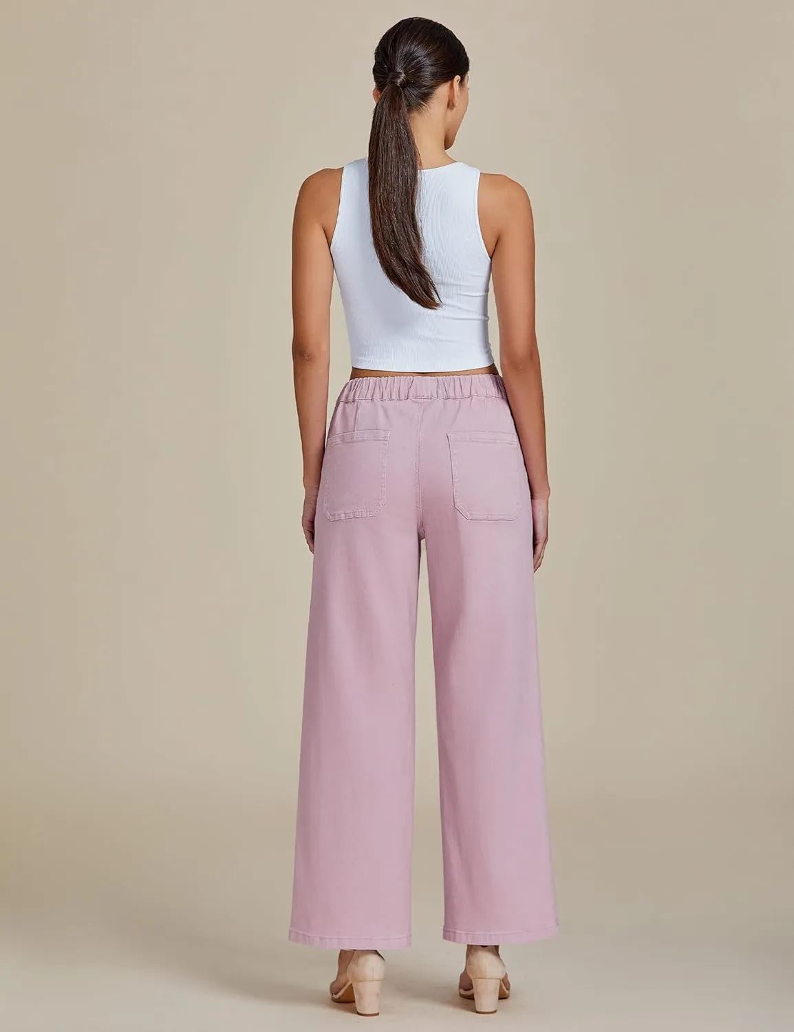 luvamia Wide Leg Jeans Woman High Waisted Trendy Pull On Elastic Waist Drawstring Stretchy Denim Jean Pants with Pockets