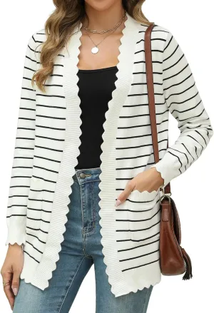 LUYAA Women's Fashion Cardigan Sweaters Lightweight Long Sleeve Open Front Long Cardigan V Neck Cozy Knit with Pocket