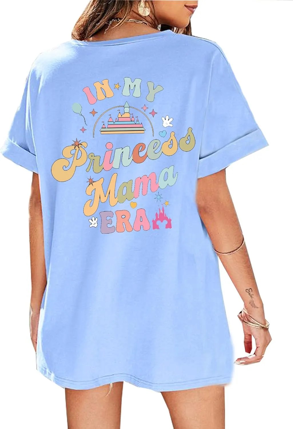 Magic Kingdom Shirts for Women: Magical Princess T Shirt Castle Holiday Graphic Tees in My Mama Era Oversized Tops