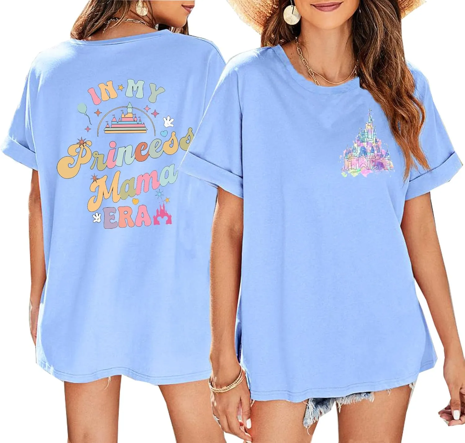 Magic Kingdom Shirts for Women: Magical Princess T Shirt Castle Holiday Graphic Tees in My Mama Era Oversized Tops