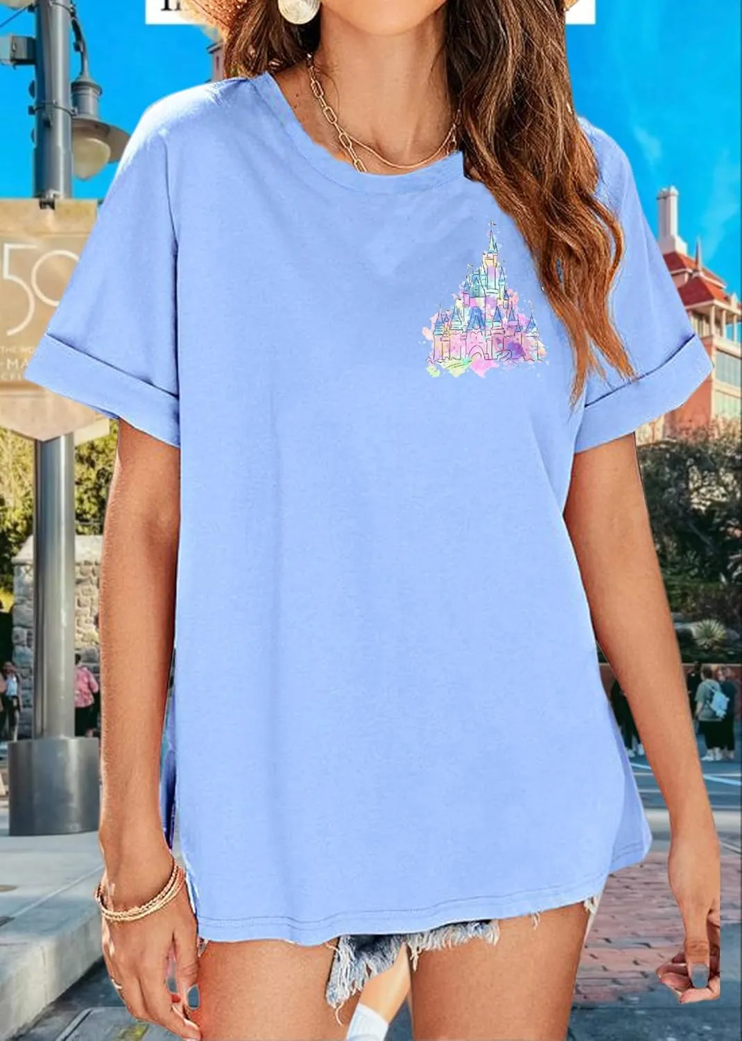 Magic Kingdom Shirts for Women: Magical Princess T Shirt Castle Holiday Graphic Tees in My Mama Era Oversized Tops