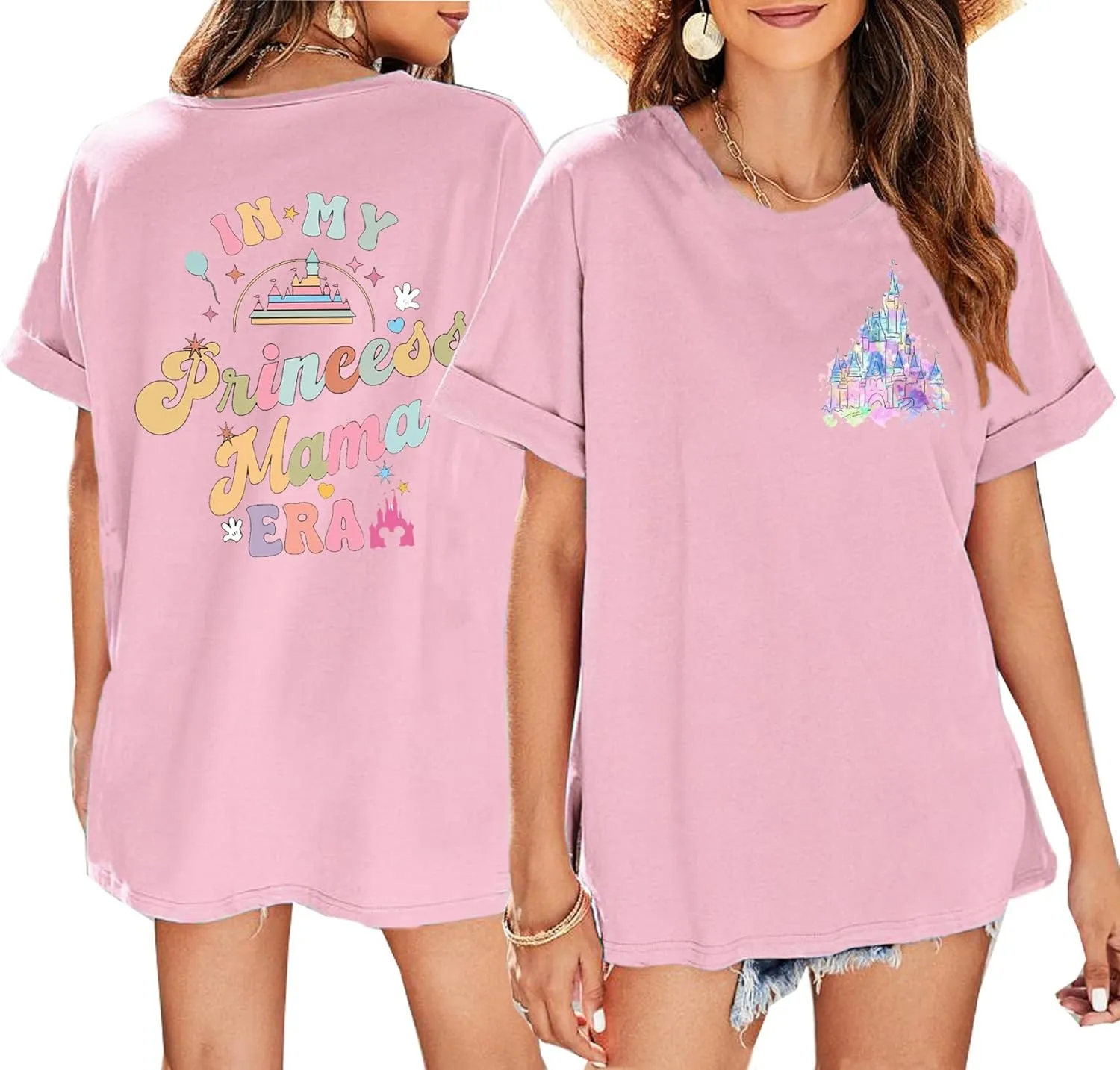 Magic Kingdom Shirts for Women: Magical Princess T Shirt Castle Holiday Graphic Tees in My Mama Era Oversized Tops