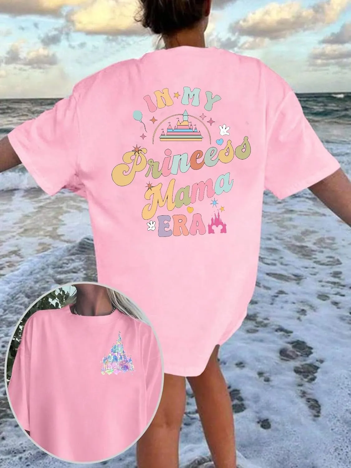 Magic Kingdom Shirts for Women: Magical Princess T Shirt Castle Holiday Graphic Tees in My Mama Era Oversized Tops