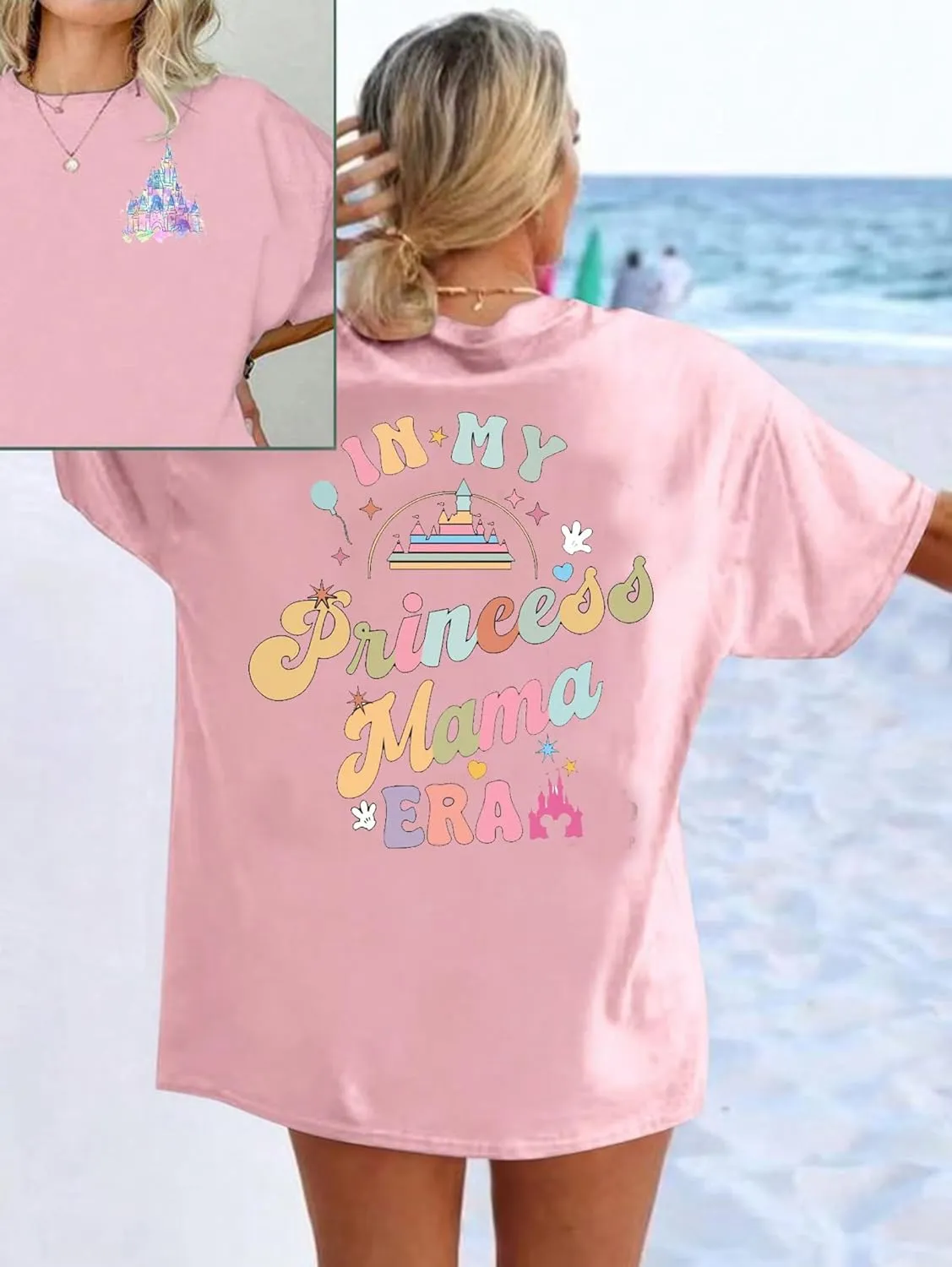 Magic Kingdom Shirts for Women: Magical Princess T Shirt Castle Holiday Graphic Tees in My Mama Era Oversized Tops