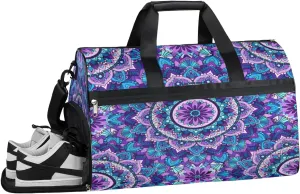 Mandala Pattern Design Sports Gym Bag with Wet Pocket & Shoes Compartment Waterproof Workout Duffel Bag for Women and Men Weekender Overnight Duffle Bag Travel Carry-on Tote