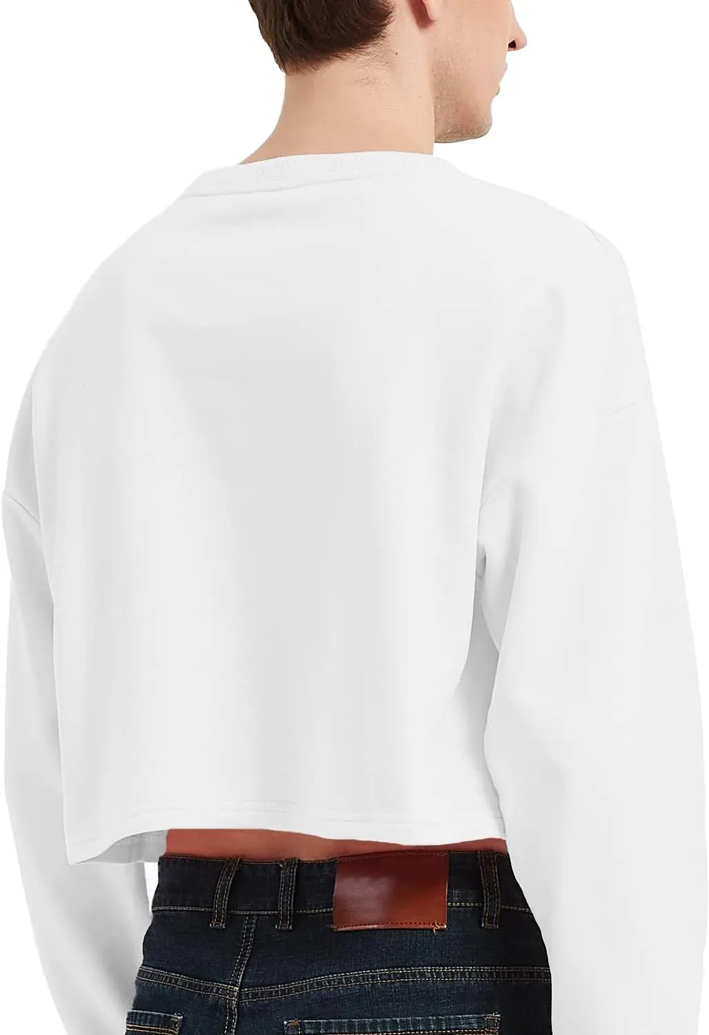 Men's Cropped Cut-Off Hoodie Solid Color Long Sleeves Drawstring Casual Sweatshirts Crop Tops