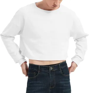 Men's Cropped Cut-Off Hoodie Solid Color Long Sleeves Drawstring Casual Sweatshirts Crop Tops