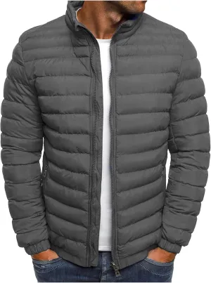 Men'S Puffer Down Jackets Lightweight Warm Coat Solid Color Thick Winter Outwear With Pockets For Travel Ski S-3XL