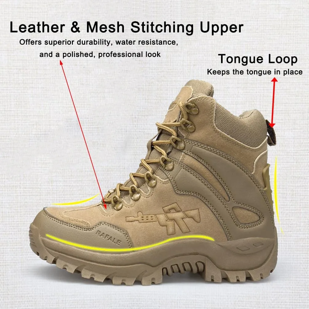 Men's Tactical Ankle Boots: Side Zipper Military Work Boots, Hook & Loop Closure