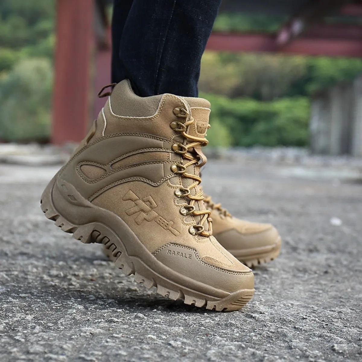 Men's Tactical Ankle Boots: Side Zipper Military Work Boots, Hook & Loop Closure