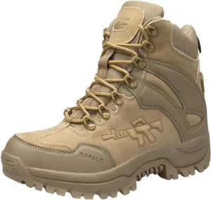 Men's Tactical Ankle Boots: Side Zipper Military Work Boots, Hook & Loop Closure