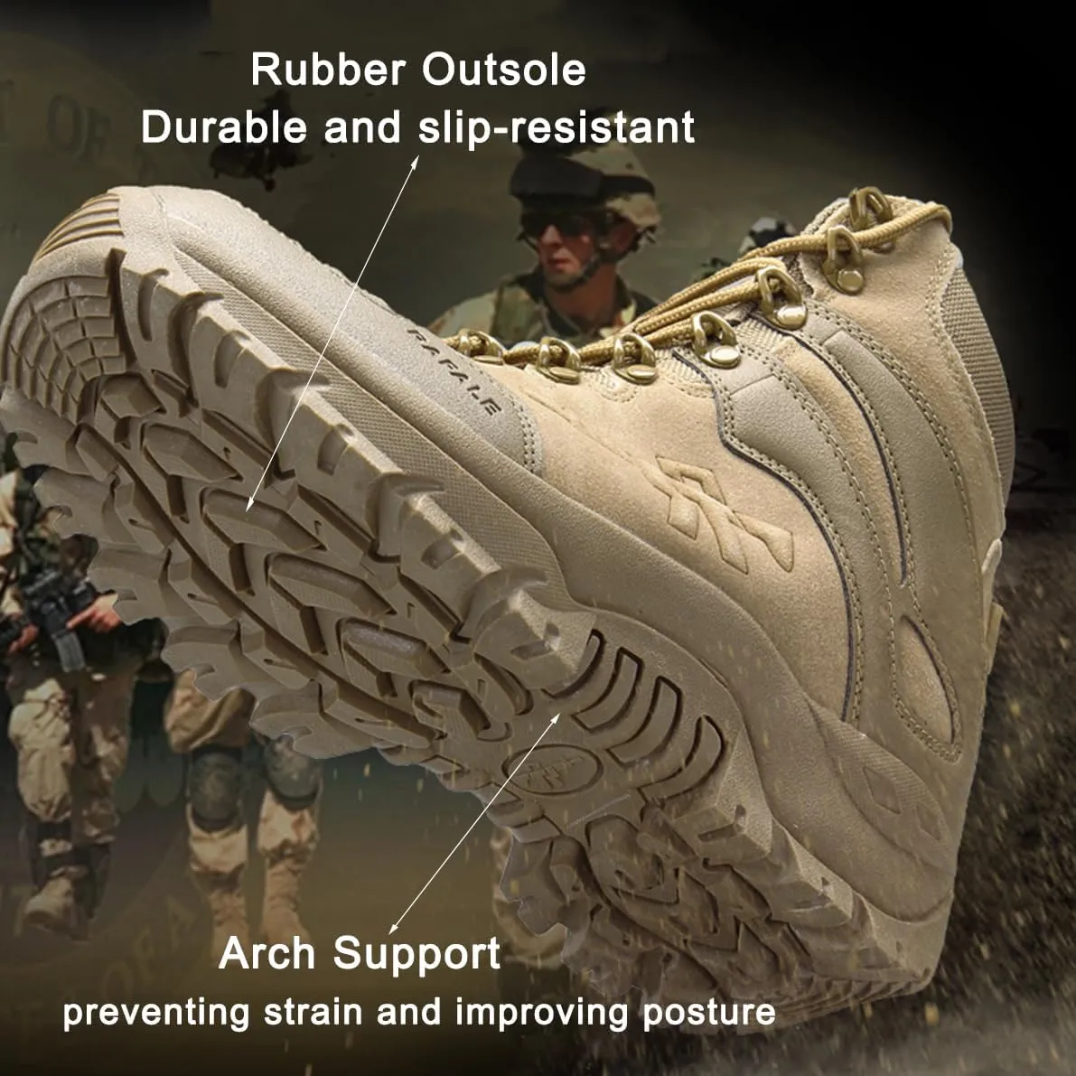 Men's Tactical Ankle Boots: Side Zipper Military Work Boots, Hook & Loop Closure