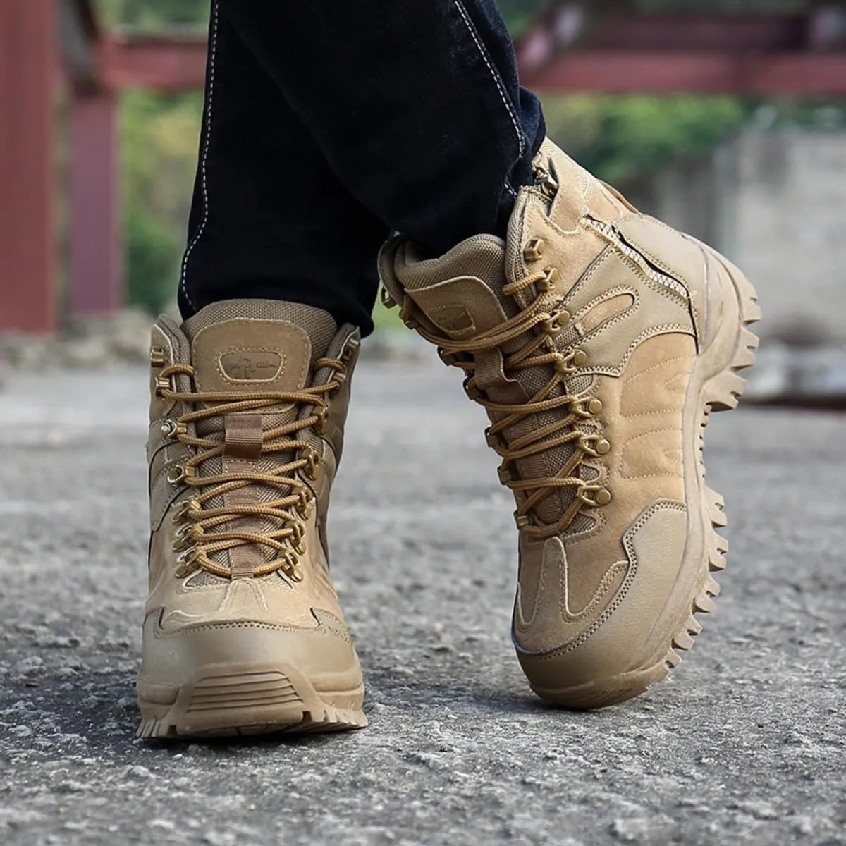 Men's Tactical Ankle Boots: Side Zipper Military Work Boots, Hook & Loop Closure