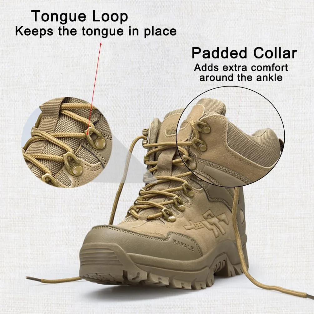 Men's Tactical Ankle Boots: Side Zipper Military Work Boots, Hook & Loop Closure