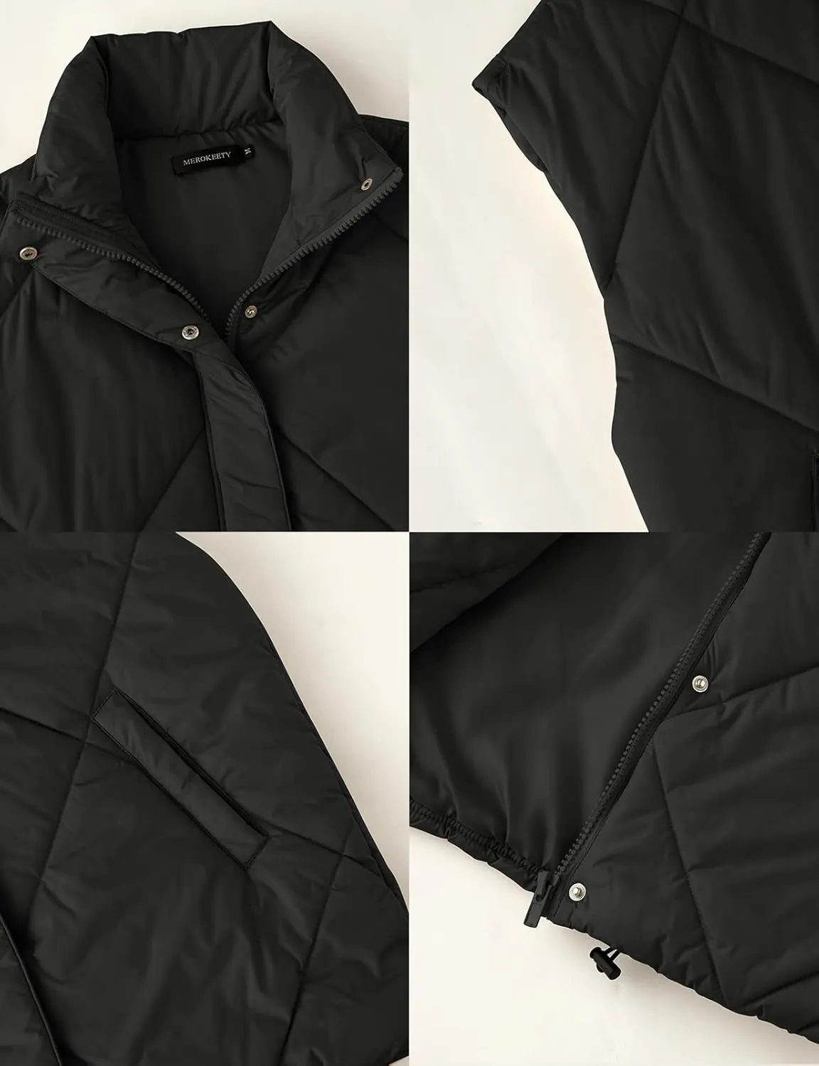 MEROKEETY Women's 2024 Winter Puffer Vest Quilted Stand Collar Zip Up Padded Gilet Coat with Pockets