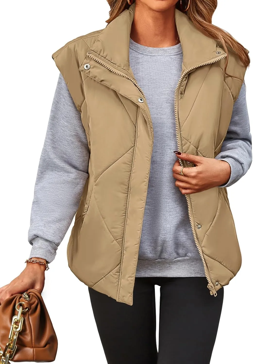 MEROKEETY Women's 2024 Winter Puffer Vest Quilted Stand Collar Zip Up Padded Gilet Coat with Pockets