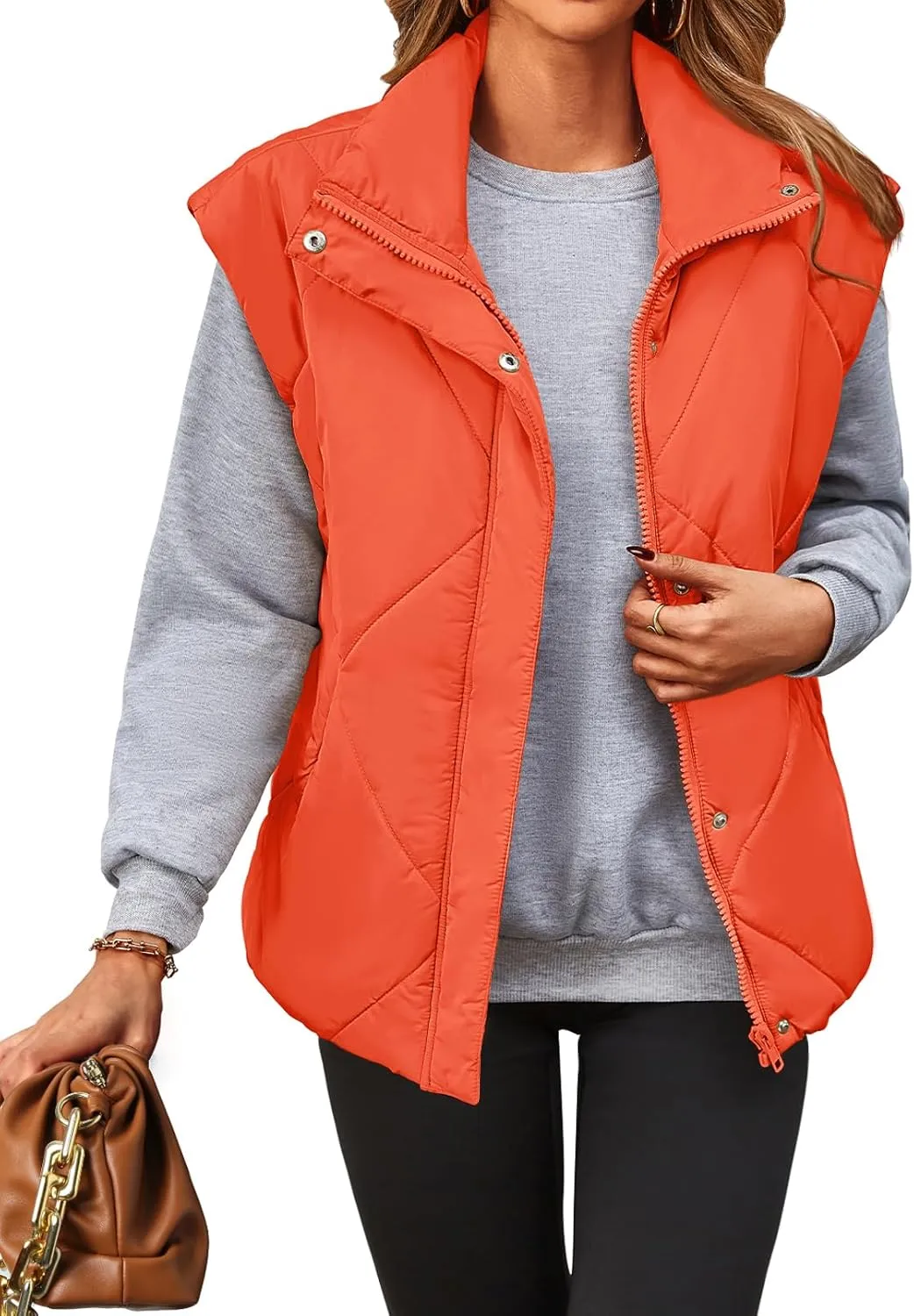 MEROKEETY Women's 2024 Winter Puffer Vest Quilted Stand Collar Zip Up Padded Gilet Coat with Pockets
