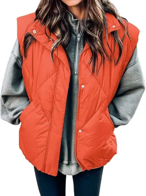 MEROKEETY Women's 2024 Winter Puffer Vest Quilted Stand Collar Zip Up Padded Gilet Coat with Pockets
