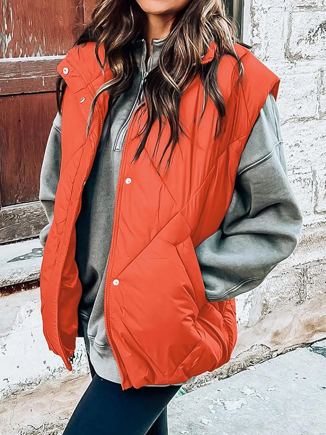 MEROKEETY Women's 2024 Winter Puffer Vest Quilted Stand Collar Zip Up Padded Gilet Coat with Pockets