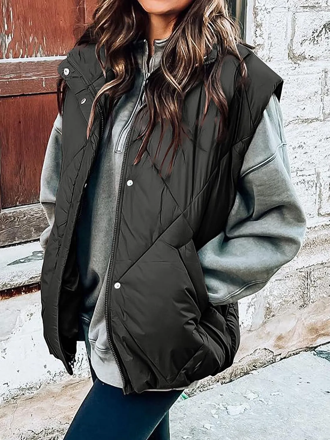 MEROKEETY Women's 2024 Winter Puffer Vest Quilted Stand Collar Zip Up Padded Gilet Coat with Pockets