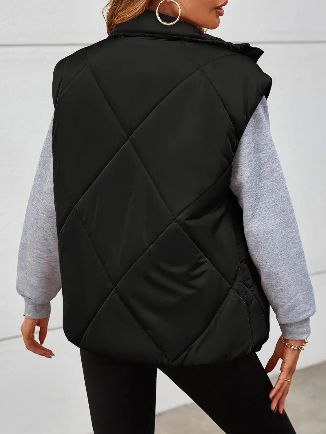 MEROKEETY Women's 2024 Winter Puffer Vest Quilted Stand Collar Zip Up Padded Gilet Coat with Pockets