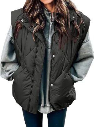 MEROKEETY Women's 2024 Winter Puffer Vest Quilted Stand Collar Zip Up Padded Gilet Coat with Pockets