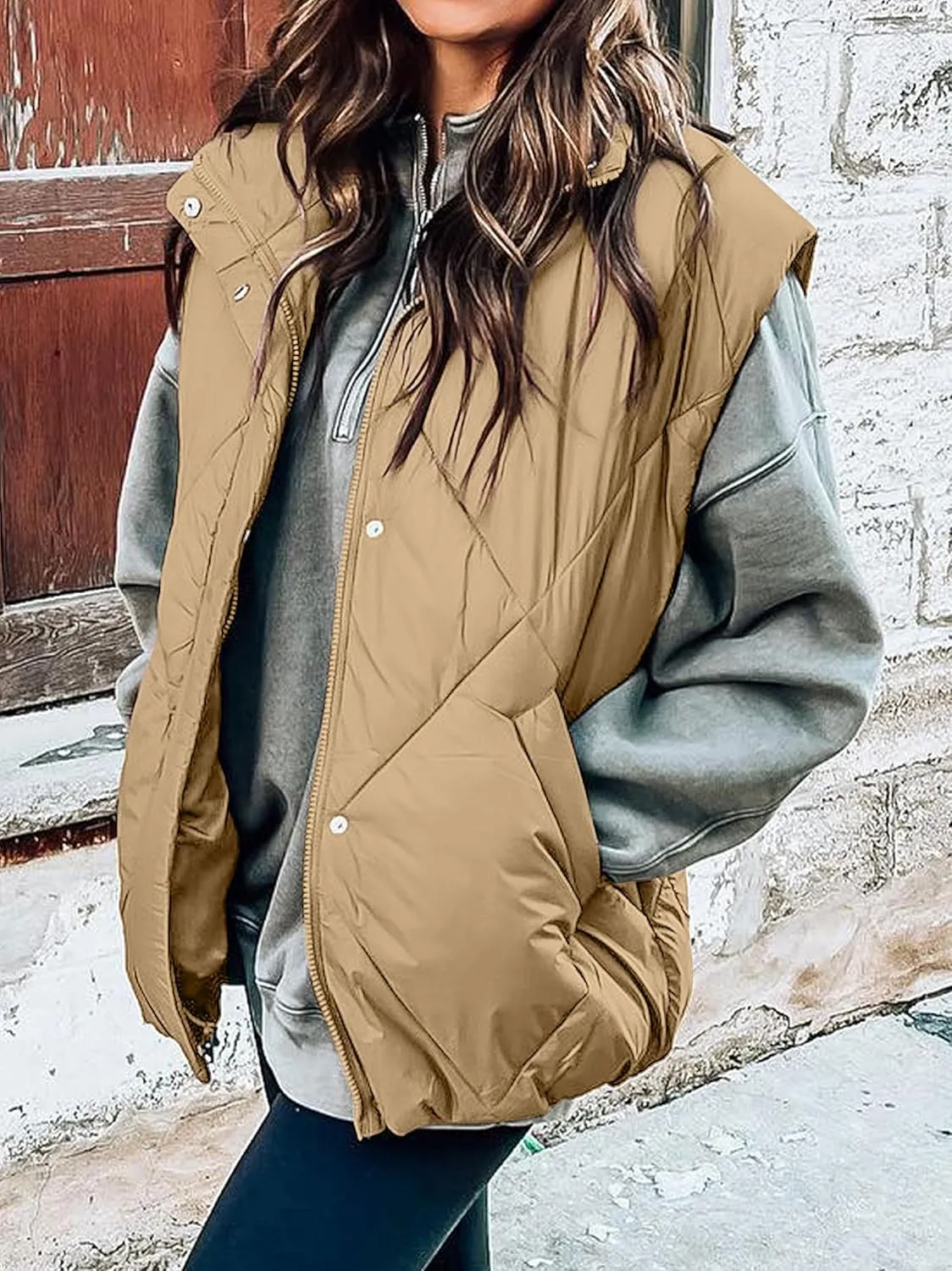 MEROKEETY Women's 2024 Winter Puffer Vest Quilted Stand Collar Zip Up Padded Gilet Coat with Pockets