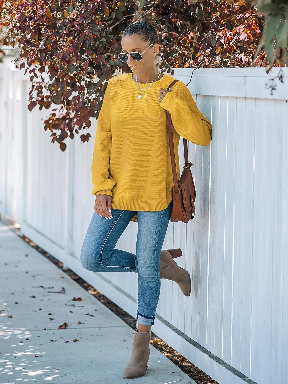 MEROKEETY Women's 2025 Fall Long Balloon Sleeve Crew Neck Sweater Tops Waffle Knit Soft Pullover Jumper