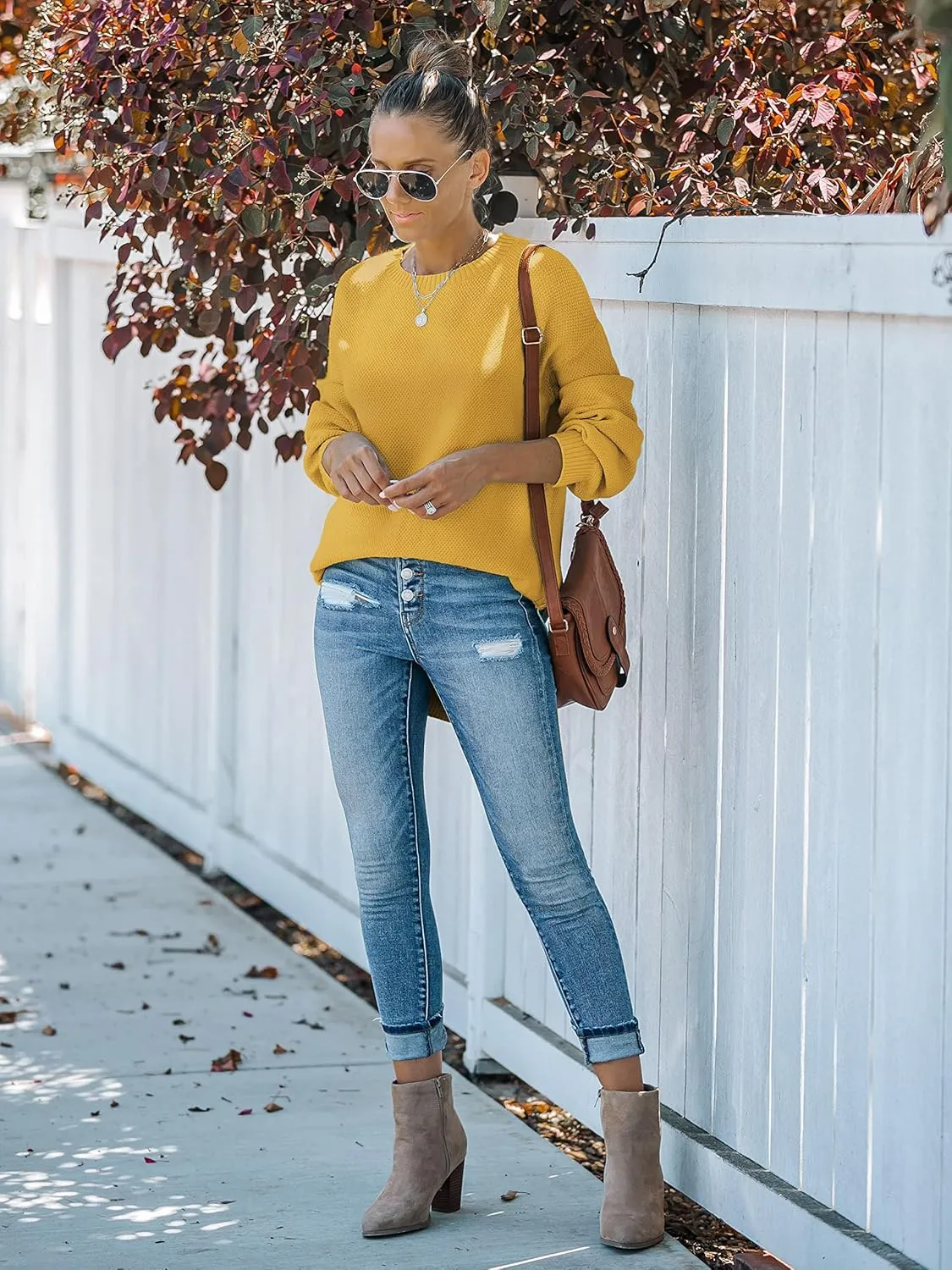 MEROKEETY Women's 2025 Fall Long Balloon Sleeve Crew Neck Sweater Tops Waffle Knit Soft Pullover Jumper