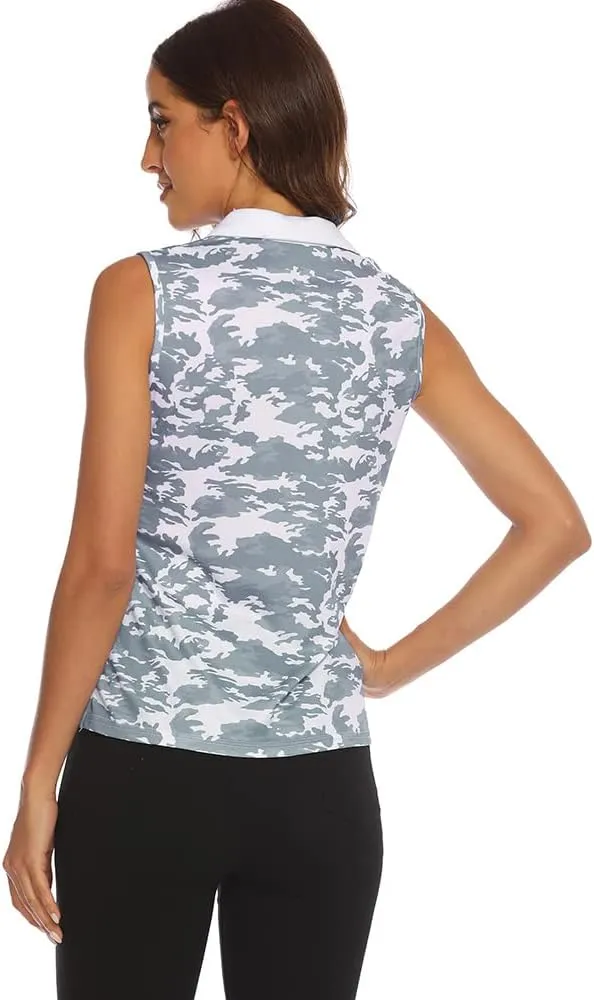 MoFiz Sleeveless Golf Polo Shirts for Women Quick Dry Camo Lightweight UPF 50  Sports Athletic Tank Tops for Casual Tennis