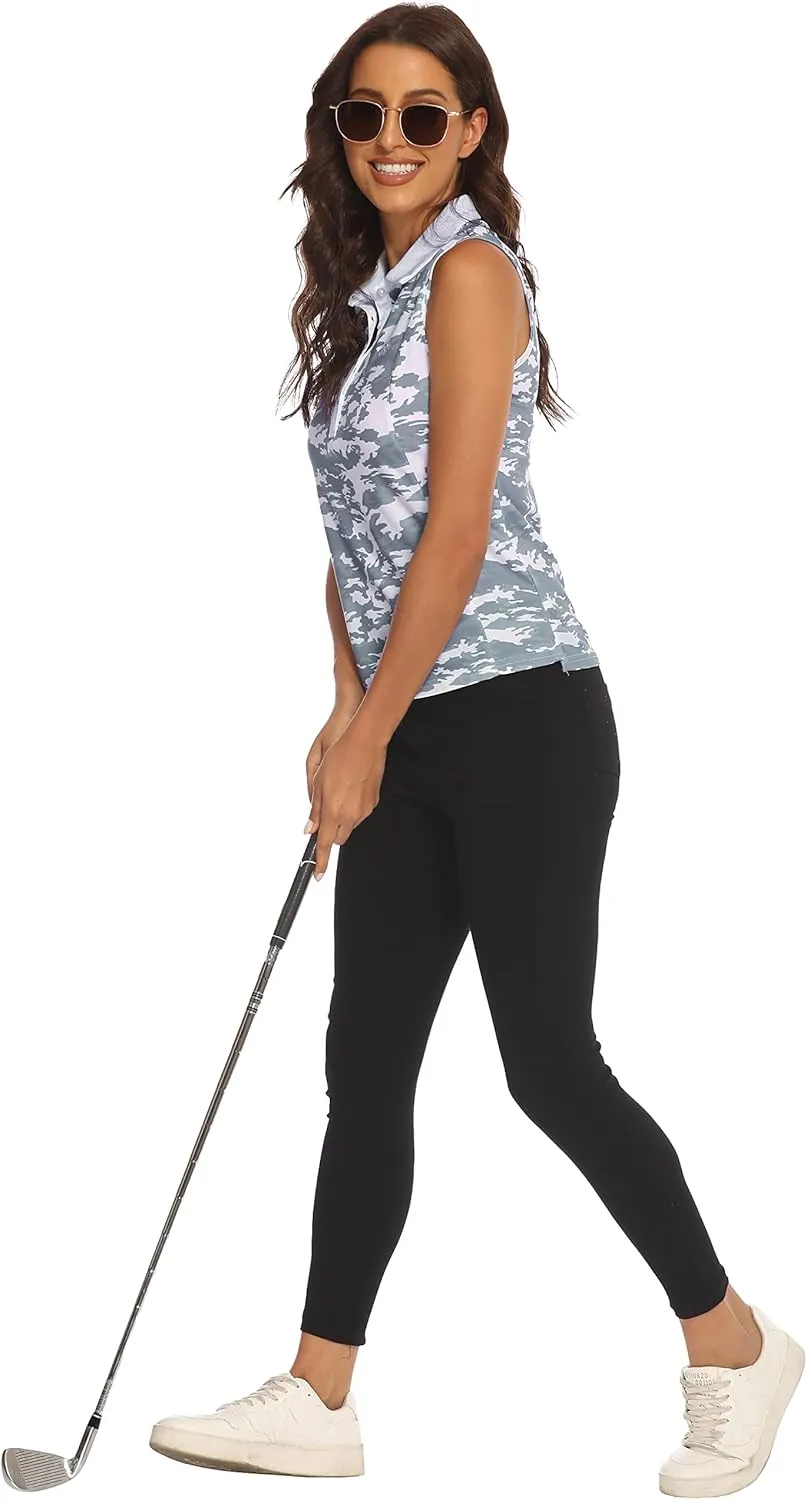 MoFiz Sleeveless Golf Polo Shirts for Women Quick Dry Camo Lightweight UPF 50  Sports Athletic Tank Tops for Casual Tennis