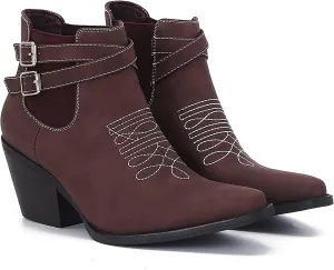 MOOMMO Western Cowboy Booties Embroidered for Women Snip Toe Stacked Chunky Heel Chelsea Boots Elastic Panel Pull On Buckle Strap Suede Ankle Boots Casual Dressy Riding 4-11 M US