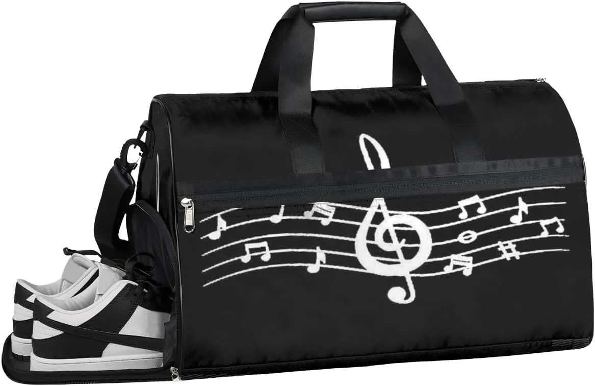 Music Notes Sports Gym Bag with Wet Pocket & Shoes Compartment Waterproof Workout Duffel Bag for Women and Men Weekender Overnight Duffle Bag Travel Carry-on Tote
