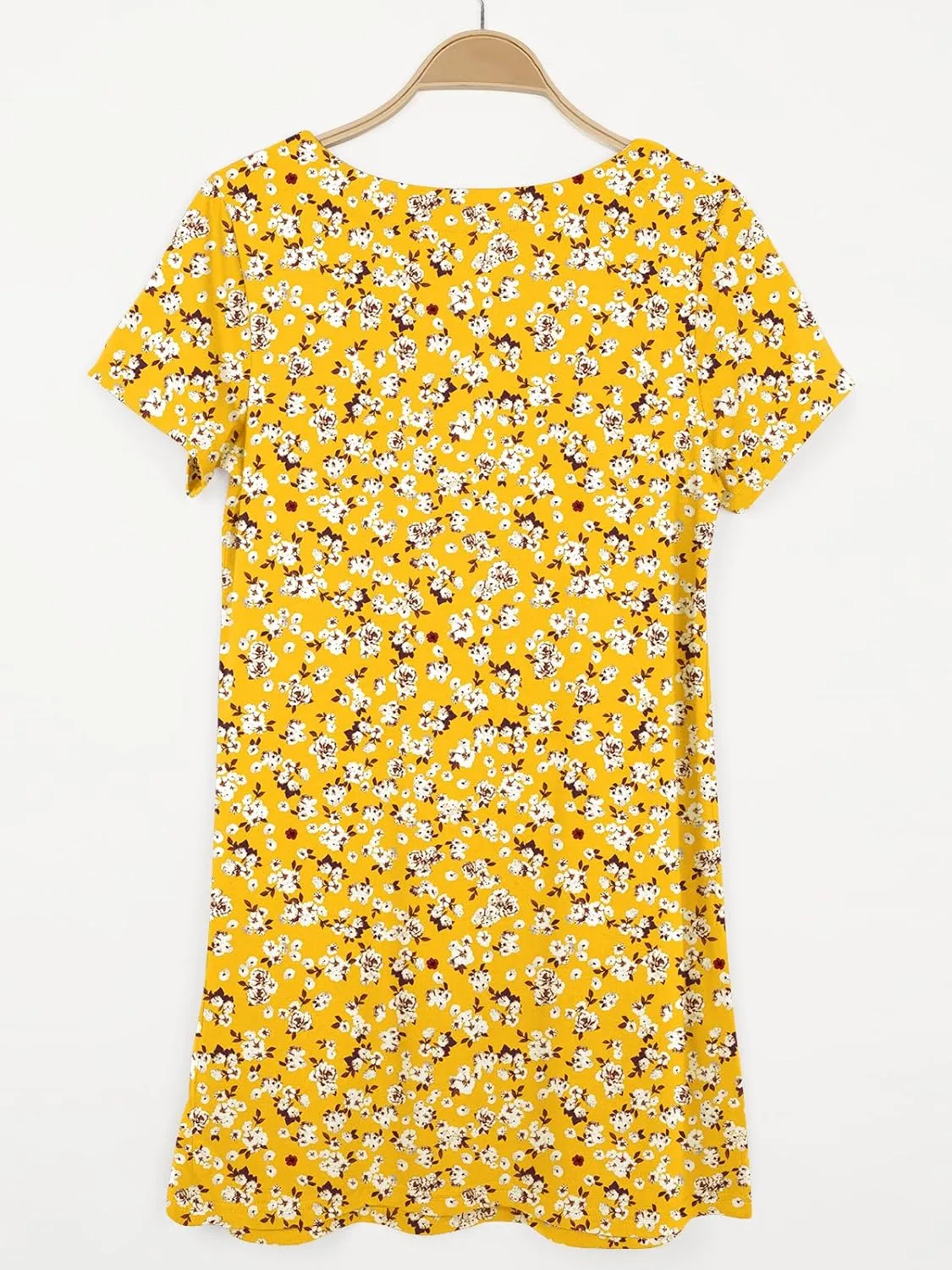 Naggoo Women Summer Sundresses Short Sleeve Square Neck Shift Tshirt Mini Dress with Pockets