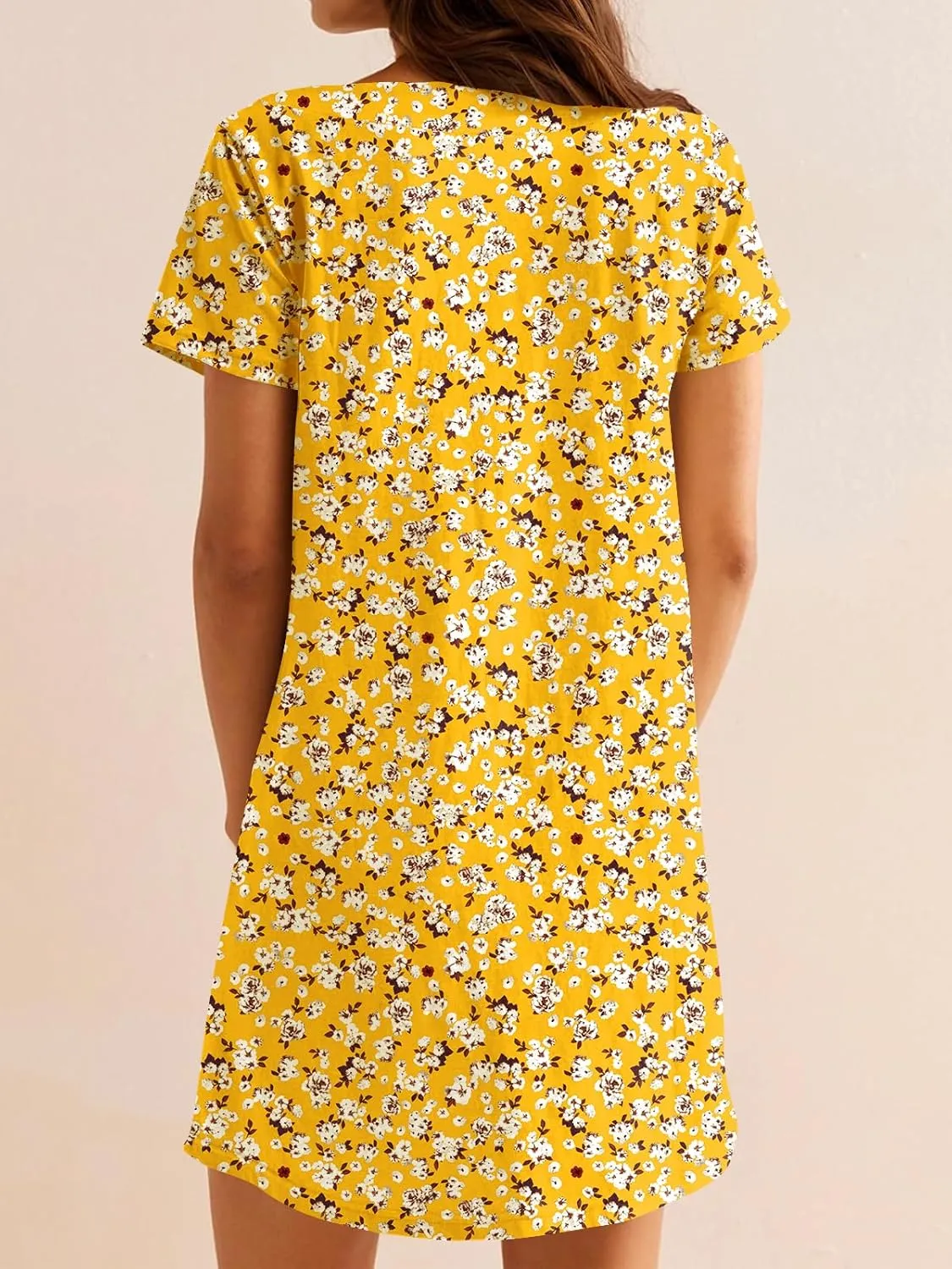 Naggoo Women Summer Sundresses Short Sleeve Square Neck Shift Tshirt Mini Dress with Pockets