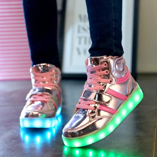 New Summer Children Breathable Sneakers Fashion Sport Led Usb Luminous Lighted Shoes for Kids Running Boys Casual Girls Flats