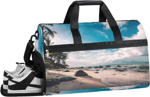 Ocean Beach Sports Gym Bag with Wet Pocket & Shoes Compartment Waterproof Workout Duffel Bag for Women and Men Weekender Overnight Duffle Bag Travel Carry-on Tote