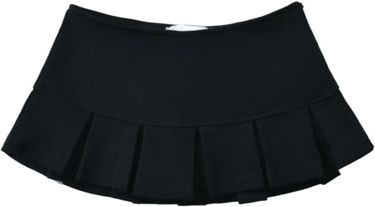 OCUH Y2K Mini Skirt with Shorts Underneath Pleated Skirt Low Rise Solid Color A-line Skirt Spicy Fashion Hotsweet