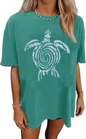 Oversized Graphic Tees for Women Summer Beach Vacation Shirts Coconut Tree Casual Loose T-Shirt Tops
