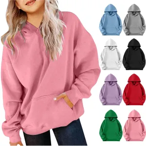 Oversized Hoodies for Girls Cute Long Sleeve Fleece Hooded Sweatshirt Teens Casual Pullover Tops Kids Preppy Clothes