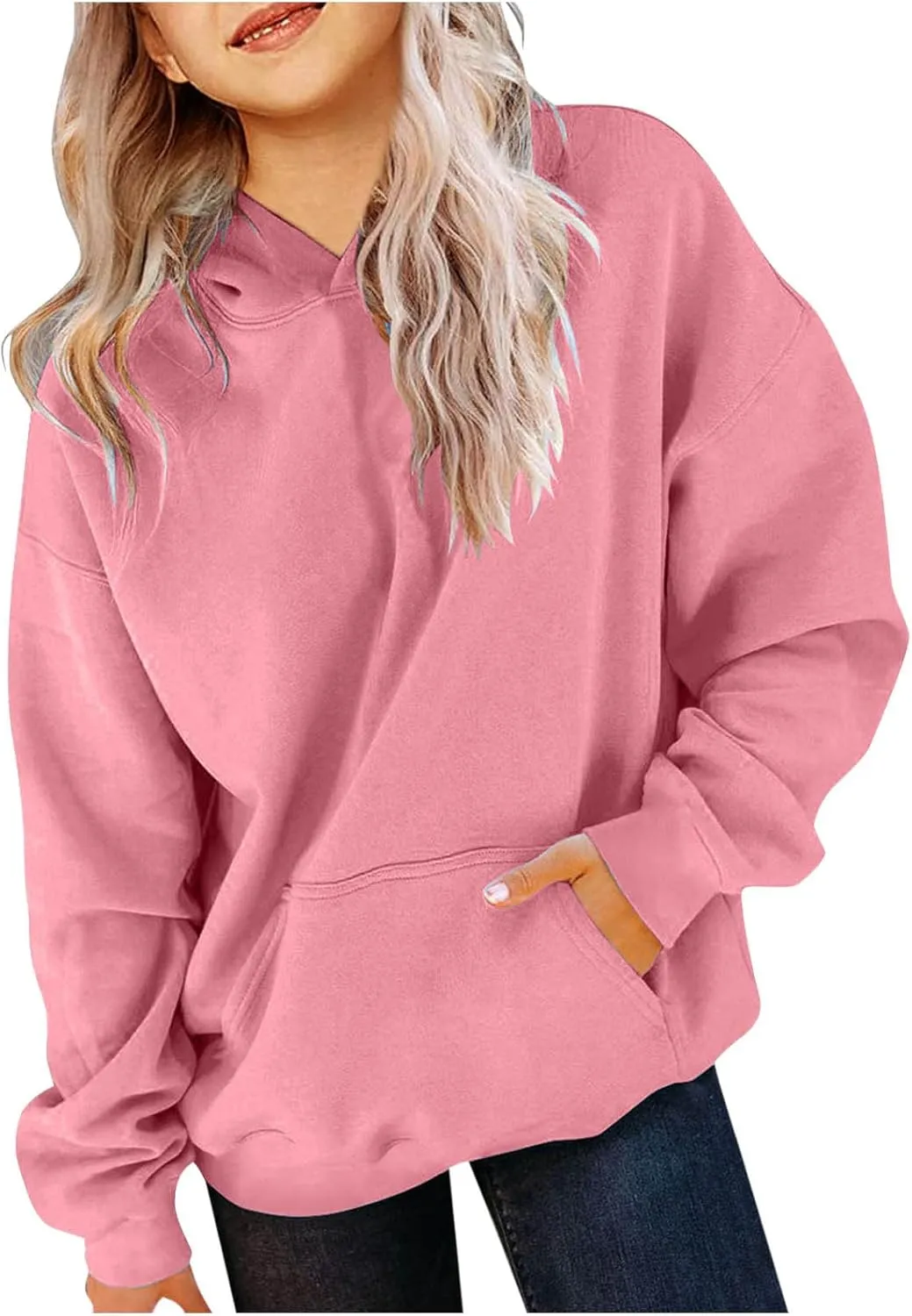 Oversized Hoodies for Girls Cute Long Sleeve Fleece Hooded Sweatshirt Teens Casual Pullover Tops Kids Preppy Clothes