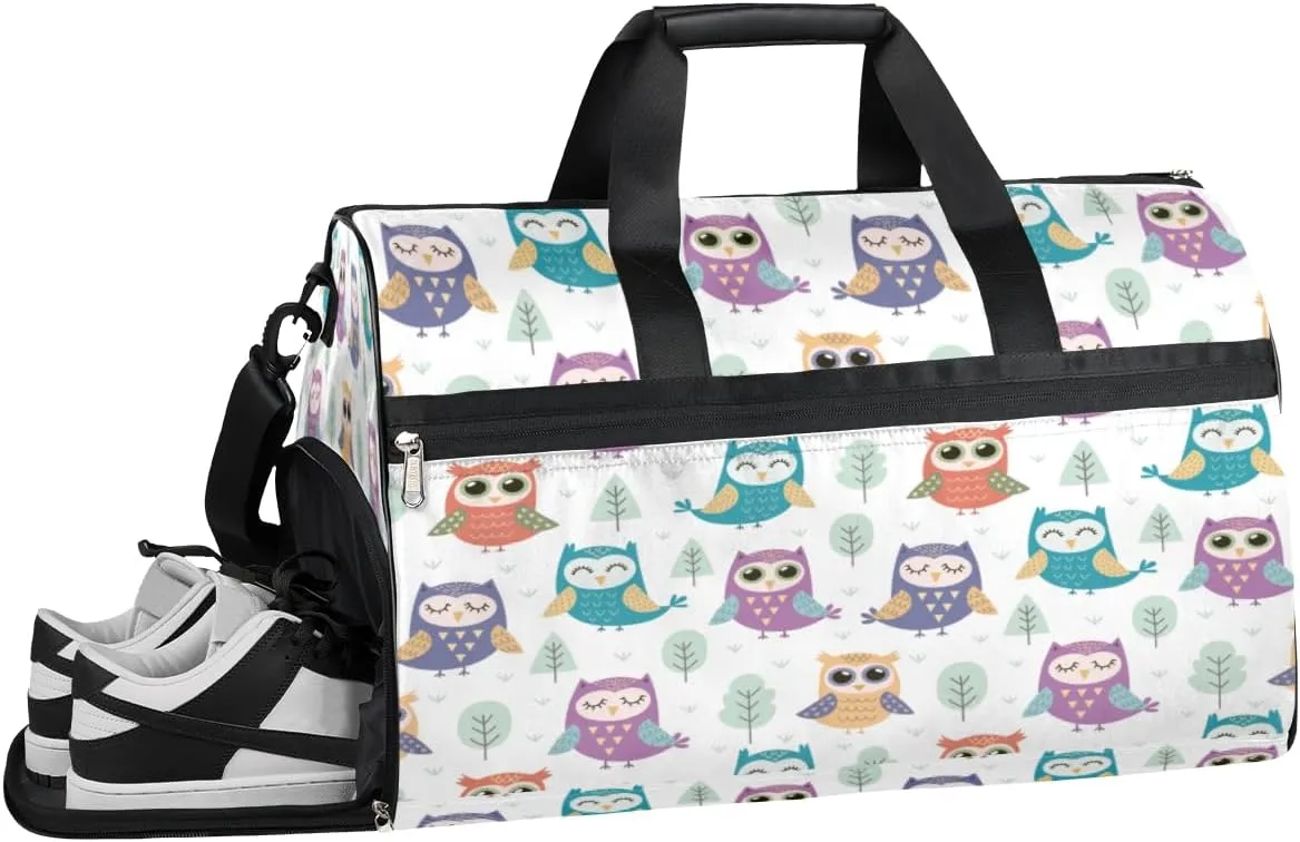 Owl Theme Sports Gym Bag with Wet Pocket & Shoes Compartment Waterproof Workout Duffel Bag for Women and Men Weekender Overnight Duffle Bag Travel Carry-on Tote