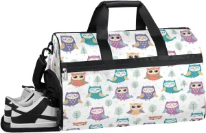 Owl Theme Sports Gym Bag with Wet Pocket & Shoes Compartment Waterproof Workout Duffel Bag for Women and Men Weekender Overnight Duffle Bag Travel Carry-on Tote