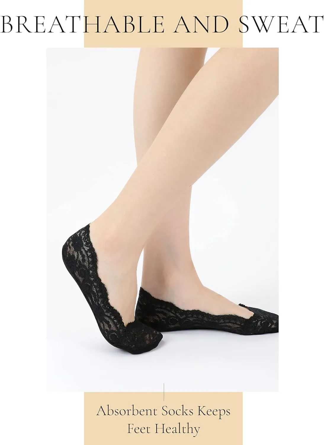 Panda Bros Women's Lace No Show Socks Low Cut Non Slip, Invisible with Flats, Pumps, Boat Liner Socks