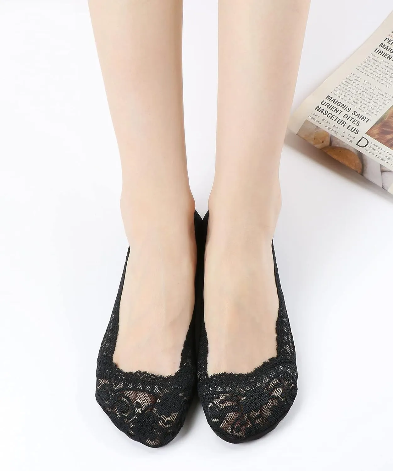 Panda Bros Women's Lace No Show Socks Low Cut Non Slip, Invisible with Flats, Pumps, Boat Liner Socks