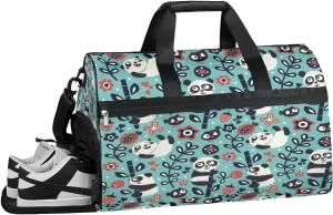 Panda Print Sports Gym Bag with Wet Pocket & Shoes Compartment Waterproof Workout Duffel Bag for Women and Men Weekender Overnight Duffle Bag Travel Carry-on Tote