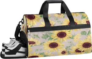 Pattern Sunflower Sports Gym Bag with Wet Pocket & Shoes Compartment Waterproof Workout Duffel Bag for Women and Men Weekender Overnight Duffle Bag Travel Carry-on Tote