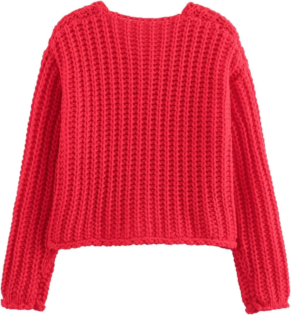 Perbai Women's Cropped Cardigan Sweater Long Sleeve Button Down Chunky Knit Cardigan Fall Outfits 2024