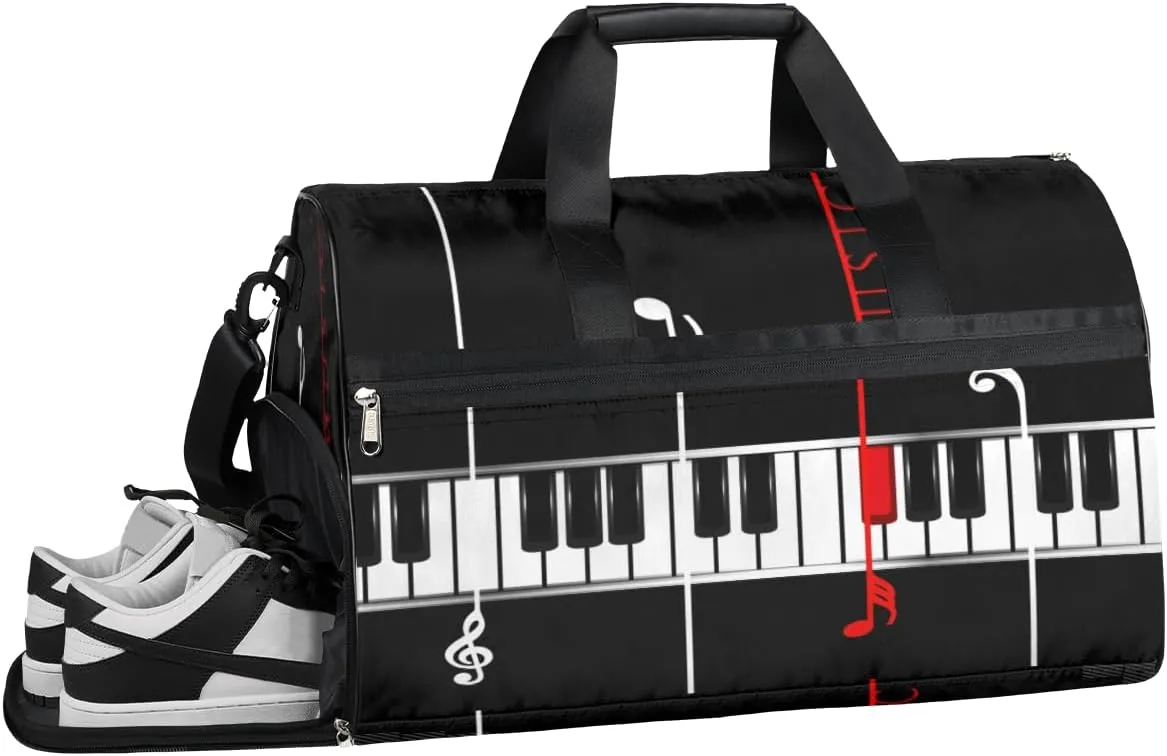 Piano Key Pattern Music Sports Gym Bag with Wet Pocket & Shoes Compartment Waterproof Workout Duffel Bag for Women and Men Weekender Overnight Duffle Bag Travel Carry-on Tote