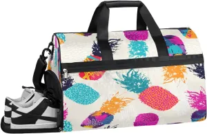 Pineapple Fruit Sports Gym Bag with Wet Pocket & Shoes Compartment Waterproof Workout Duffel Bag for Women and Men Weekender Overnight Duffle Bag Travel Carry-on Tote